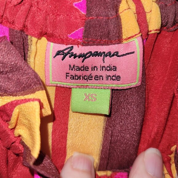 Anthropologie Anupamaa Tesni Striped Maxi Dress Womens XS‎ Pink Gold Purple Silk - Picture 3 of 13